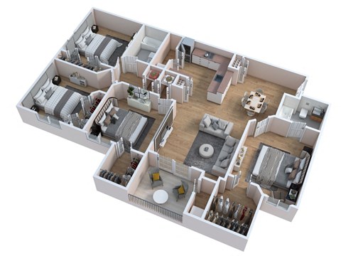 Floor plan for 4 beds, 2 baths, 1456 sqft